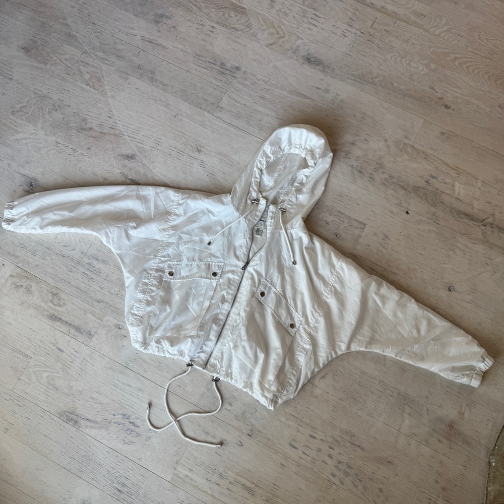 Forever 21 White Hooded Windbreaker Jacket